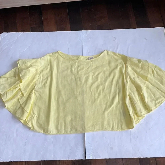 Lilka Anthropologie soft yellow gauzy cotton top, ruffle sleeves Women’s size M - Picture 4 of 11